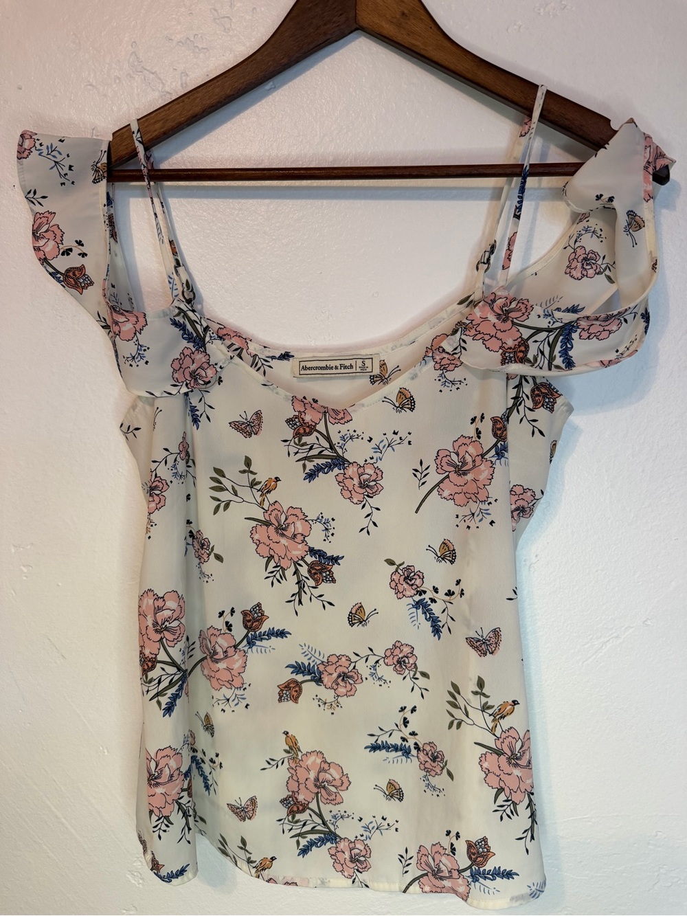 Abercrombie & Fitch Cream Floral Ruffle Strap Camisole